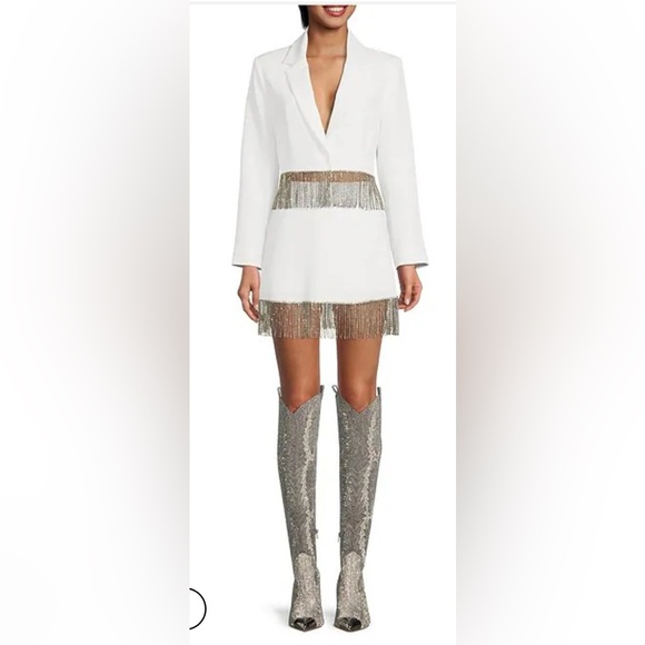 White fringe skirt and cropped jacket set - Picture 1 of 10